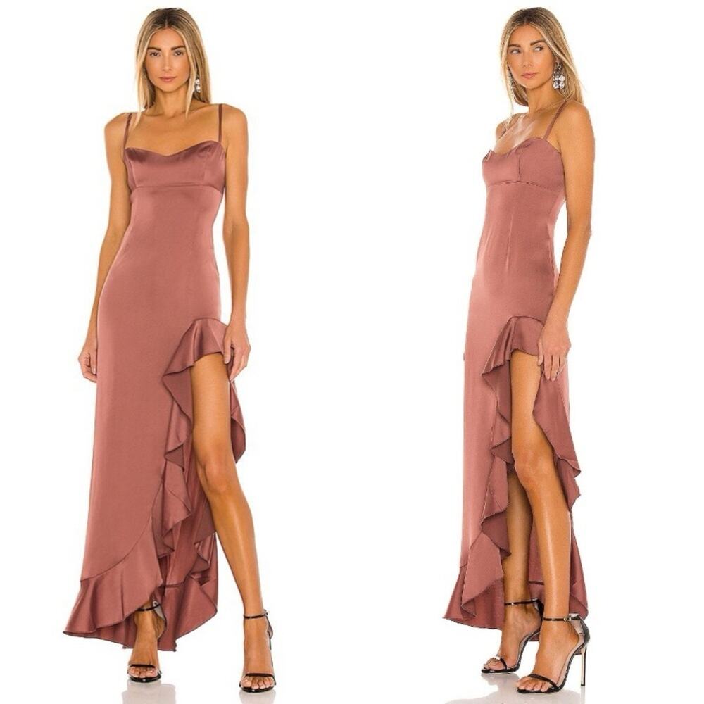 NOOKIE Sasha Formal Gown Satin Ruffle Maxi Dress